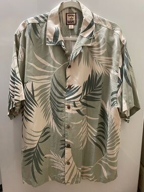 Tommy Bahama Silk Camp Shirt in Sage & Cream